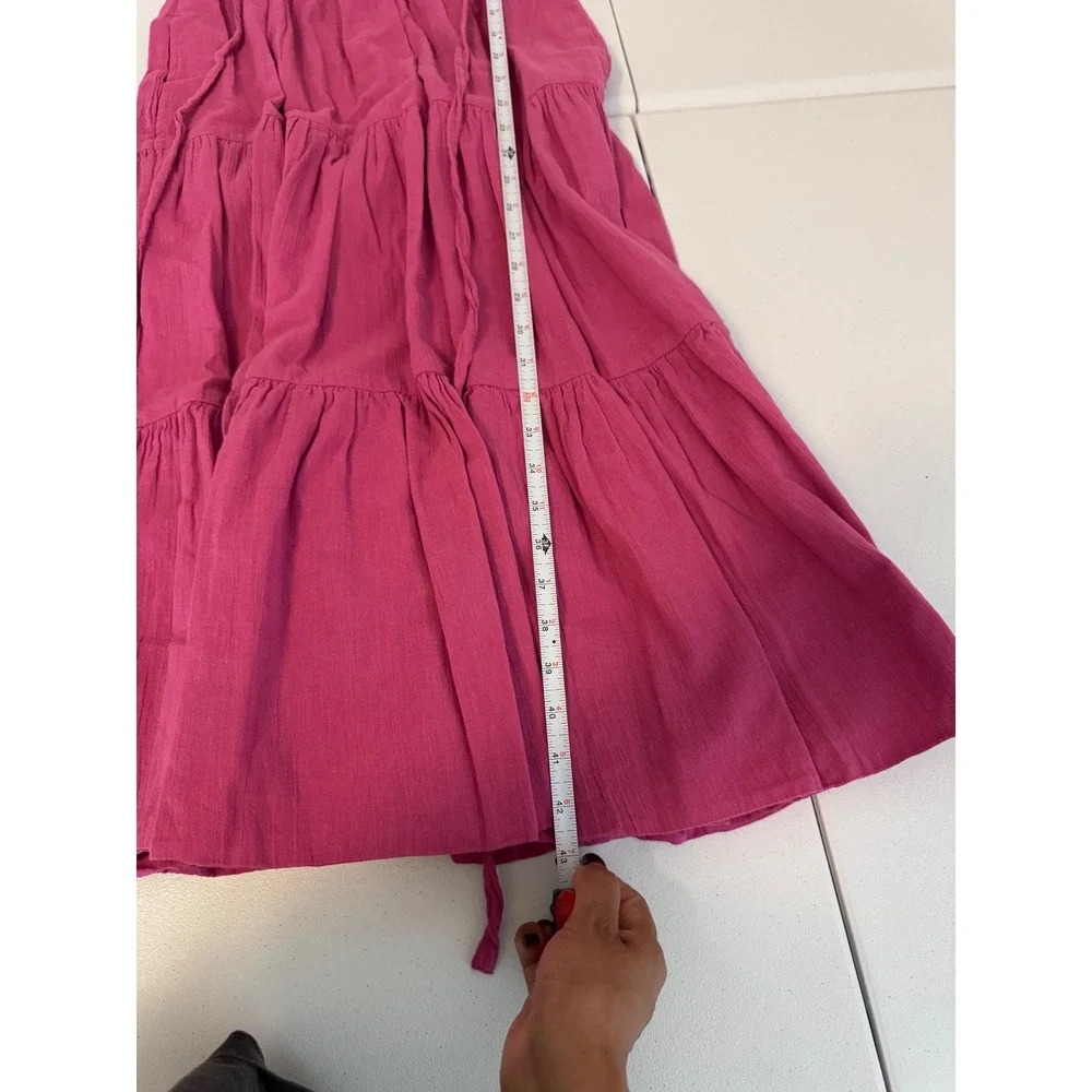 Sundance Magenta Pink Cotton Tiered V-Neck Sleeveless Midi Dress‎ Womens XS r3